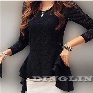 Black lace peplum Top new